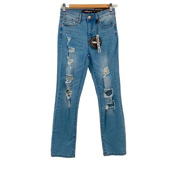 Dollhouse LORENA Distressed Straight Leg Crop Jeans - Picture 1 of 11